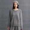Outono e Inverno Nova Malha de Caxemira Feminina Gola Redonda Cor Lisa Solta Casual Espessada Simples Versátil Malha de Caxemira