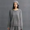 Suéter de Punto de Cachemira 2026 Otoño/Invierno Nuevo para Mujer, Corto, Holgado, Liso, Cuello Redondo, Manga Raglán, Color Sólido