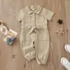 Ropa de verano para niños Ropa para niños de comercio exterior mono de mezclilla rosa mono de manga corta con solapa para niñas