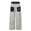 Pantalones de Trabajo Estilo Retro Americano con Estampado de Leopardo para Hombre, Diseño de Moda Callejera Punk con Bolsillos de Contraste y Bordados, Pantalones Rectos de Pierna Ancha