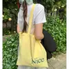 Bolso de Lona de un Solo Hombro Estilo Coreano Estilo Perezoso para Mujer, Bolso de Nailon con Letras de Gran Capacidad, Bolso Tote Casual para el Trabajo, Bolso de Lona de Moda