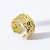 Anillo de Cobre Chapado en Oro Tejido de Rejilla Personalizado Superficie Brillante Abierto Ajustable Anillo de Dedo Estilo Genial Versátil Sensación de Alta Gama Joyería para Manos