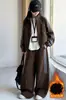 Conjunto Esportivo de Pelúcia para Meninas Outono e Inverno Novo Conjunto Casual de Duas Peças com Cardigan de Gola Alta Espesso e Quente e Calça de Cintura Larga