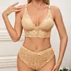 Conjunto de sutiã feminino de verão respirável amigável à pele sutiã francês sem fio sexy renda lingerie conjunto de duas peças