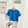 Camiseta de Algodão Colorida de Manga Curta Soltinha para Meninas, Camiseta Fina de Algodão de Manga Curta, Camisa de Meia Manga com Gola Redonda para Bebê Verão 2026