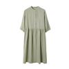 Estilo Francés Elegante Artístico Ligero Lino Puro Cuello Media Botonadura Manga de Siete Puntos Perezoso Casual Camisa de Longitud Media Vestido de Muñeca