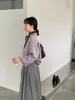 Cardigan de Tricô Roxo de Inhame Coreano Jiangzuo com Manga Longa Estilo Elegante Suave para o Início do Outono Suéter com Atmosfera Macia e Aconchegante 2541