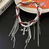 Collar con colgante de cruz y borlas de cristal Spice Girl para mujer, cadena de clavícula con diseño de nicho apilado de varias capas
