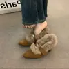 Zapatos de Algodón para Mujer Estilo Birkenstock con Forro de Felpa para Aumentar la Altura, Nuevo Modelo Invierno 2026, Zapatos Peludos de Tacón Alto para Uso en Exteriores, Mocasines Cálidos