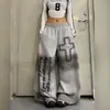 Pantalones de Chándal Anchos de Pierna Cortada con Estampado de Letras Cruzadas Tie-Dye de la Calle Principal Americana Unisex para Danza Jazz Pantalones Casuales con Caída Modernos