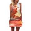 Estación Europea Europa y Estados Unidos Nuevo Colorido Estampado Digital Cuello Redondo Verano Hombro Descubierto Chaleco Largo Vestido