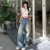 2026 Verano Nuevos Jeans de Pierna Ancha Rectos Lavados Amarillos Retro Americanos para Mujer Pantalones Largos de Longitud Extendida