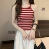 Camisola de Punto Rayada para Mujer Verano 2025 Nuevo Diseño Dulce y Atrevido Top Corto sin Mangas para Usar por Encima