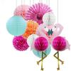 Decoraciones para Fiesta de Playa Hawaiana LUAU de Verano Piña Flamenco Bolas de Panal Farolillos de Papel Abanicos de Papel Set de Flores de Papel