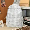 Mochila de Cuadrícula para Niña Estudiantes de Secundaria y Preparatoria Gran Capacidad Estampado de Estrellas Doble Correa Estilo Coreano Nicho Ins Mochila Universitaria