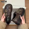 Versão em Couro Estilo Britânico Sapatos Loafer de Solado Grosso Feminino 2026 Outono/Inverno Novidade Fivela Estilo Academia JK Sapatos Pequenos de Couro Sapatos Individuais