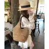 Bolso de Paja Estilo Vacaciones Perezosas para Mujer, Bolso de Mano de Gran Capacidad para el Trabajo, Bolso de Hombro de Playa Tejido Hueco