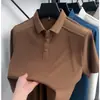 Camisa Polo Masculina de Nylon Sem Costura Ice Silk Manga Curta 2026 Verão Novo Estilo Respirável Gola Lapela Cor Lisa Casual Camiseta Masculina
