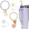 Tapón Antiderrames Flor de Begonia de Silicona Transfronterizo Tapa para Popote de Taza Stanley Taza Acompañante Colgante de Mariposa Carta de Amor