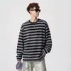 Camiseta de manga larga a rayas con bloques de color retro para otoño e invierno, estilo coreano, corte holgado, adelgazante y versátil, capa base para hombres jóvenes