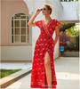 Comércio Exterior Transfronteiriço Férias Casuais Vestidos Estampados de 8 Estilos Roupas Femininas Amazon Amarrar Evasê Emagrecedor Manga Curta
