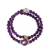 Nuevo Pulsera de Doble Círculo con Perlas de Amatista Estilo Chino para Mujer, Pulsera de Mica Lila y Cristal Blanco a la Moda Estilo Chino
