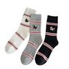 Calcetines de Cachorro Bordados a Rayas Estilo Coreano Otoño e Invierno para Mujer Doble Aguja Algodón Puro Calcetines Medianos Nicho Estilo Extranjero Ropa Exterior Calcetines Apilados