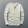 Camiseta de Hombre Estilo Japonés de Primavera Nueva Manga Larga Algodón Puro Rústico Manga Corta Retro Color Sólido Corte Delgado Casual Tendencia Top