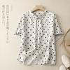 Camisa Artística Japonesa para Mujer Verano Casual Reductor de Edad Camisa para Mujer Sentido del Diseño Nicho Top de Lino de Lunares