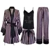 Pijama Delgado Estilo Ins Transfronterizo de Comercio Exterior para Mujer, Conjunto de Siete Piezas para Primavera y Otoño, Ropa de Casa con Patrón de Grulla, Pijama Delgado para Todas las Estaciones