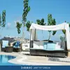 Terraza de Villa Casual Cama Sofá Resistente a la Lluvia y al Sol Silla de Mimbre para Sala de Estar Hotel B&B con Cortina de Gasa Cama Sofá