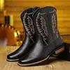 Botas de Cowboy Ocidentais Transfronteiriças Moda Bordado Cavaleiro Corte em V Altas até o Joelho Comércio Exterior Sapatos de Couro Tamanho Grande