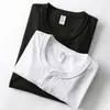 (Mismo Estilo para Hombres y Mujeres) Camisa Henry de Manga Corta de Algodón Peinado de Xinjiang Camiseta de Manga Corta con Cuello Henry Retro Americano Pesado
