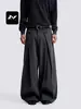 Con ricos pantalones de traje a rayas de pierna recta estilo americano para commuting para hombres y mujeres, holgados, simples, relajados, plisados, con caída, pantalones casuales de pierna ancha
