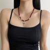 Colar com pingente de contas cruzadas estilo legal doce feminino design de nicho vintage pulseira vermelha ankora corrente de clavícula na moda