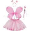Traje de Vestido de Princesa Mágica Alas de Mariposa Hebilla para la Cabeza Varita de Hada Disfraz de Performance Infantil de Cuatro Piezas Accesorios Venta al por Mayor