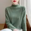Suéter de Lã Pura com Gola Alta Meia-Calça e Borda Enrolada para Mulheres Pulôver Versátil Manga Longa Camisa Básica de Tricô Suéter Casual Simples