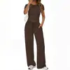 Comercio Electrónico Transfronterizo Europeo y Americano Conjunto de Dos Piezas Estilo Básico Color Sólido Casual Holgado Manga Corta Pantalones de Pierna Ancha Cintura Alta Nuevo Estilo 2026