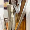Cardigã de Malha Externo Cáqui para Mulheres, Estilo Início de Outono, Suéter Jaqueta Cachecol Solto e Preguiçoso Estilo Old Money