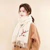 Cachecol de Lã Pura para Mulheres, Cachecol Quente Bordado de Inverno para Pescoço e Xale, Presente para Namorada, Esposa, Mãe no Aniversário