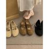 Sapatos Mary Jane de Couro Fosco Estilo Literário Retrô Francês com Tira de Fivela, Sapatilhas Baixas de Bico Redondo Planas para Mulheres