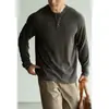 Camiseta de manga larga Henley con sensación de nube de algodón y lana de oveja para hombre 2026 Otoño Mangas raglán Agradable para la piel Top Casual