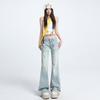Jeans Micro Acampanados con Cinturilla de Encaje para Mujer 2025 Primavera y Verano Nuevo Look Adelgazante de Cintura Baja Jeans Acampanados Sexy Rotos