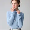 Suéter 100% caxemira pura para mulheres, gola alta, corte justo, quente, novo estilo outono e inverno 2026, base canelada