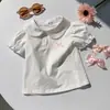 Camiseta Nueva de Verano para Niña, Manga Corta, Color Caramelo, Delgada, con Lazo y Cuello de Muñeca, Elegante Top para Bebé con Mangas de Linterna de Media Longitud