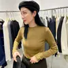 Camisa Básica Feminina com Gola Alta, Forrada com Fleece Veludo Bebê, Acabamento Escovado, Adequada para Primavera e Outono, Manga Longa que Pode Ser Usada por Fora