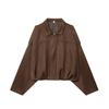 Chaqueta Bomber Europea y Americana de Manga de Murciélago con Cremallera Holgada Textura de Gamuza Tops Casuales para Mujer B6