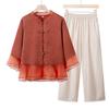 Conjunto de Camisa de Verão Estilo Chinês para Mães de Meia-Idade 2025 Novo Estilo Camisa Top Conjunto de Duas Peças Feminino para Mulheres de Meia-Idade e Idosas