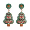 Pendientes de Navidad transfronterizos europeos y americanos, pendientes clásicos de árbol de Navidad con cuentas de metal, pendientes de moda de reno y lazo con pedrería