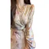 Nuevo vestido vintage elástico estampado estilo chino, poliéster, corte ajustado, directo de fábrica, con etiquetas, tie-dye